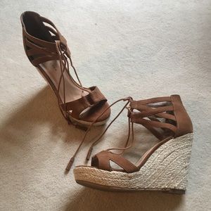 chestnut suede wedges